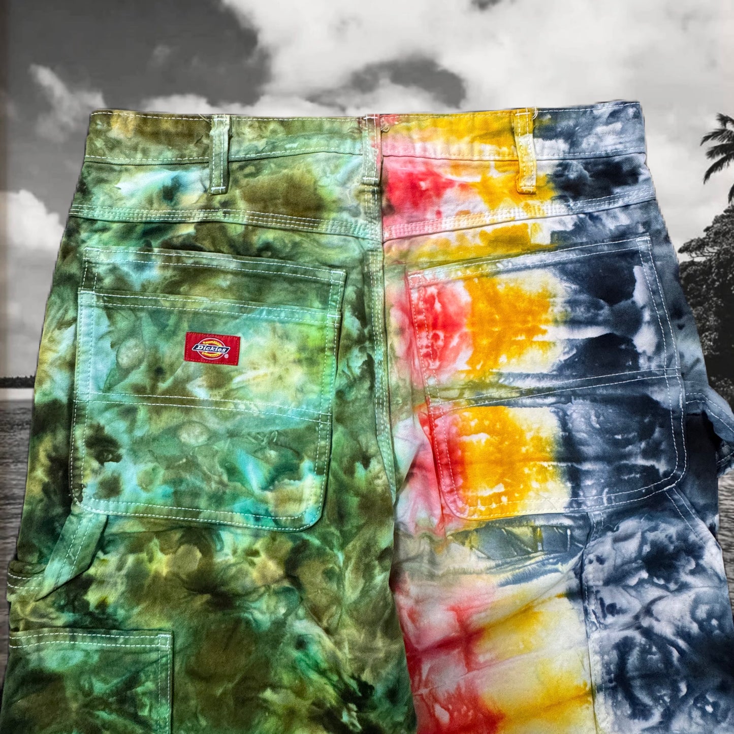 Pants /// Dickies Painters Layered Crump Rasta & Forest Ice Dye /// Size 32W 30L
