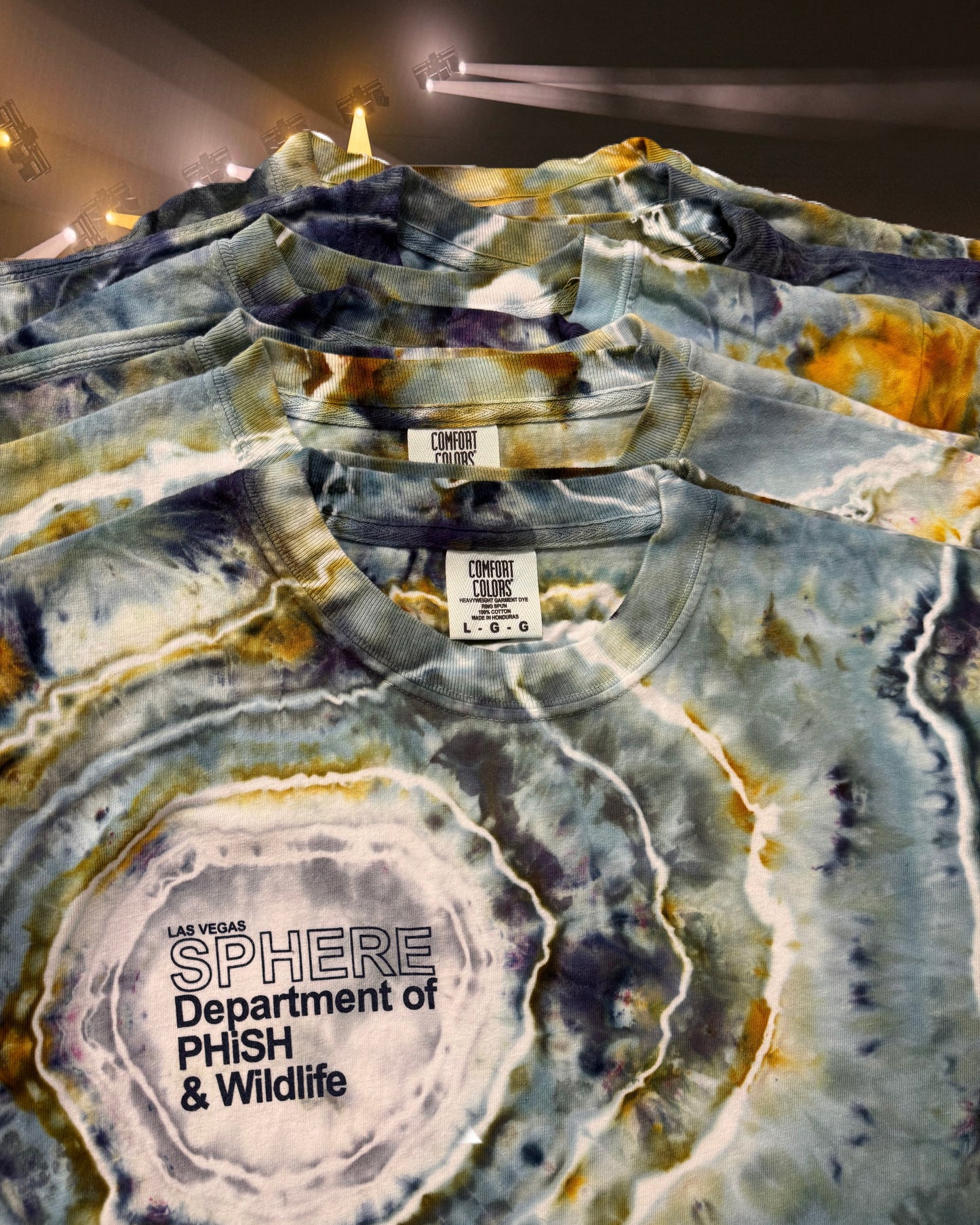 Available Now /// Las Vegas Sphere Department of PHiSH & Wildlife /// Avalon & Marigold Ice Dye (Available Sizes: MED, LRG, XL)